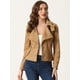 thumbnail image 3 of Chaquetas de Gamuza Sintética para Mujer con Cuello de Solapa Moto Biker Jacket Camello L, 3 of 6