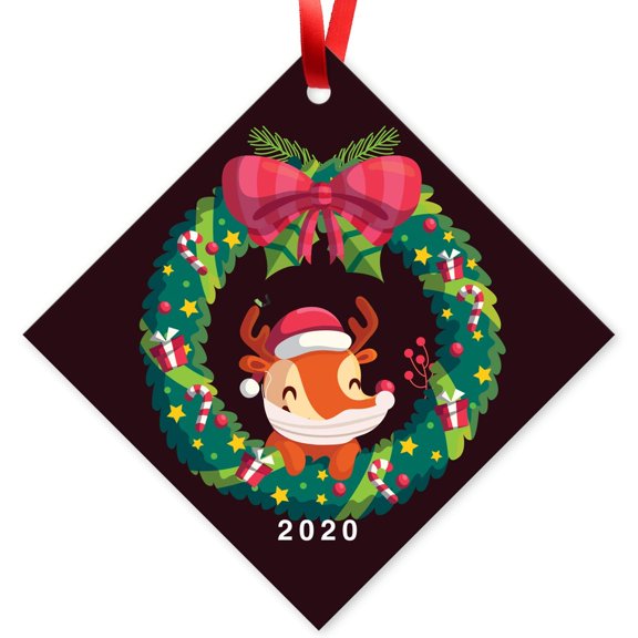 Soul Décor Christmas Ornaments 2020, 2020 Christmas Ornament, Large 3.75" Diamond Metal Ornament, Velvet Pouch Included