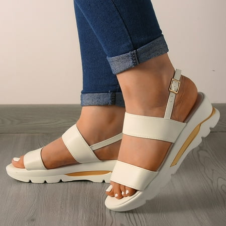 

XIAQUJ Fashion Spring Summer Women Sandals Casual Buckle Strap Thick Sole Wedge Heel Fish Mouth Sandals for Women White 7.5(39)