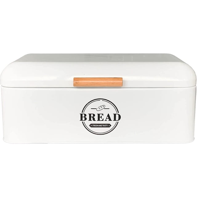 Large Bread Box with Lid Farmhouse Bread Box Bread Storage Container White Metal Bread Bin for Kitchen Countertop and Room Decor