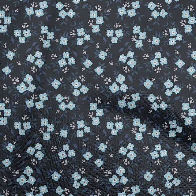 oneOone Polyester Spandex Navy Blue Fabric Floral Craft Projects Decor Fabric Printed By The Yard 56 Inch Wide
