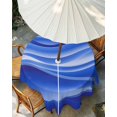 thumbnail image 3 of Outdoor Tablecloth with Umbrella Hole, Blue Striped Spillproof Waterproof Outdoor Table Cover, Modern Abstract Art Wave Moire Gradient Patio Tablecloths for Party/Garden/Picnic, Round 54 inch, 3 of 9