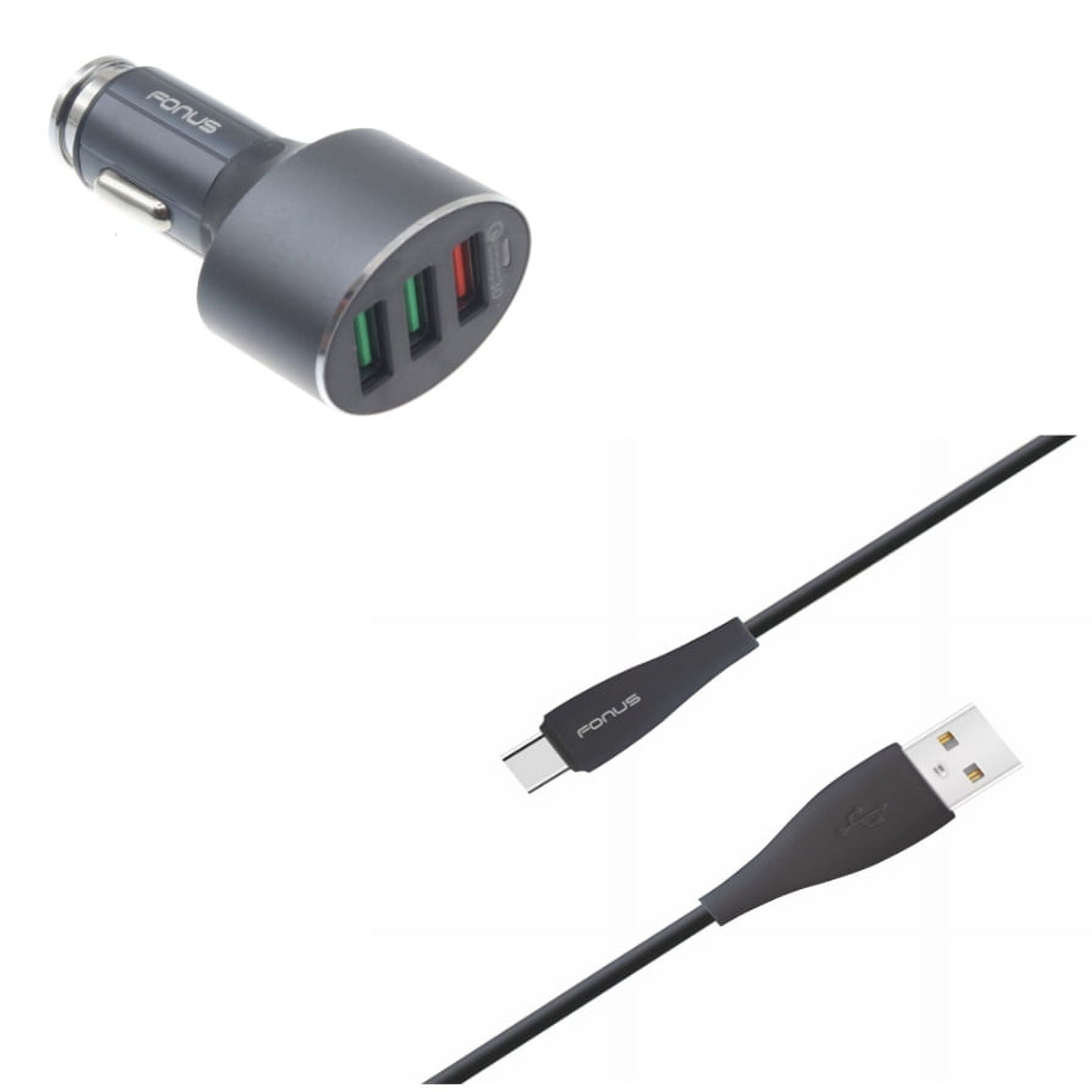 3-Port USB 42W Quick Car Charger w Charger Cord Type-C 6ft USB Cable Z8R for Samsung Galaxy S8 Plus, Tab Active Pro S3 9.7 S6 10.5 S5e 10.5 S4 10.5 A 10.1 (2019) S9 Plus S10e S10 Plus 5G