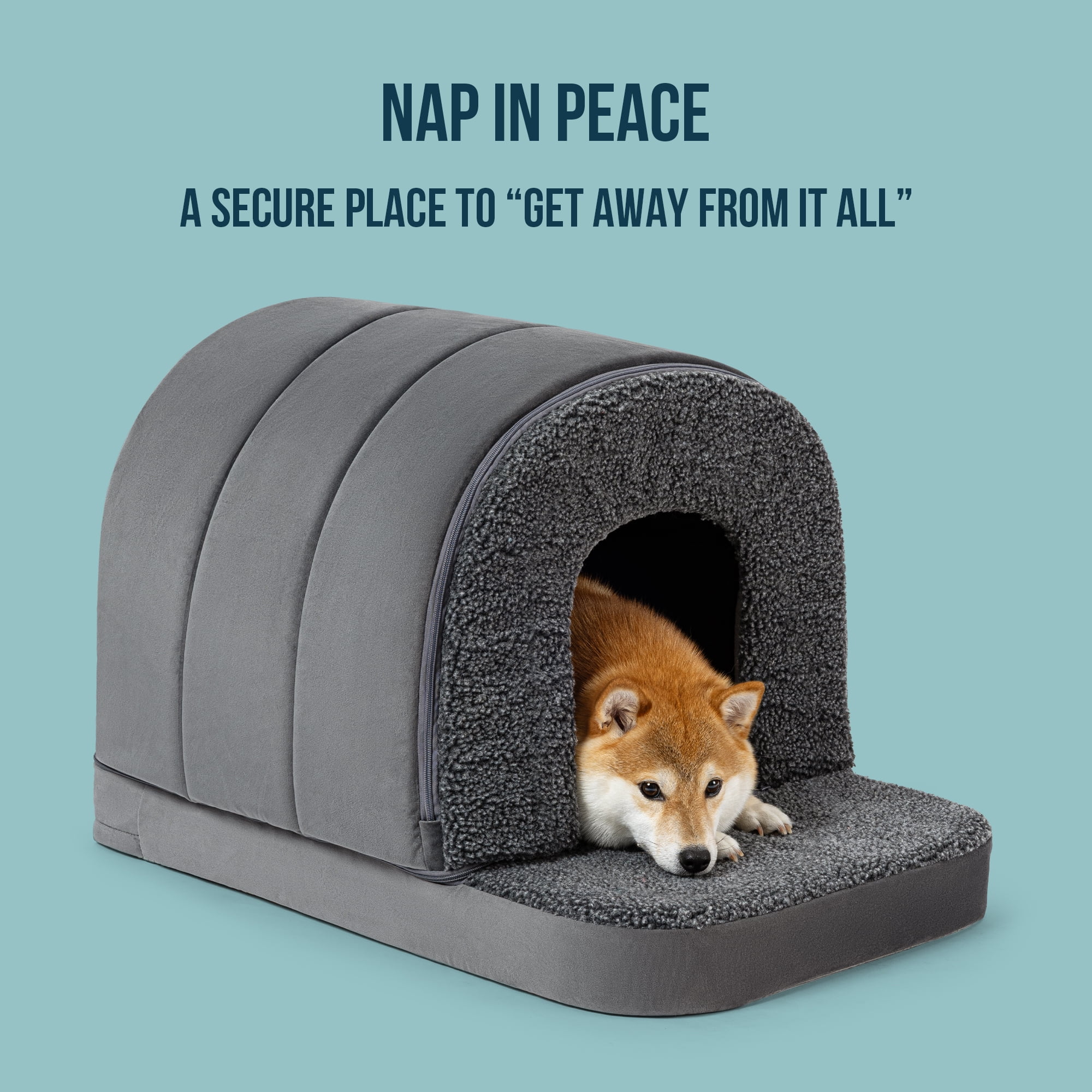 PELZIN Indoor Dog House - Orthopedic Dog Tent Bed w/Egg-Crate Foam - Pet Bed with Cover Cave - Waterproof Lining - Nonskid Bottom, Ideal for Large Breeds & Fits 42-Inch Crate - 41"x27"