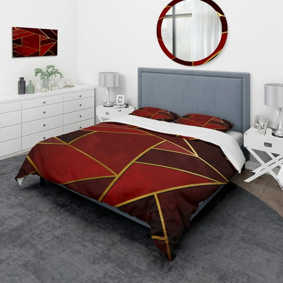 Designart 'Yellow Triangulars over Shades of Red' Modern & Contemporary Duvet Cover Set