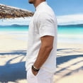 thumbnail image 5 of Gaukiv Men's Band Collar Shirts Short Sleeve Linen Blouses Relaxed Tops White M, 5 of 5