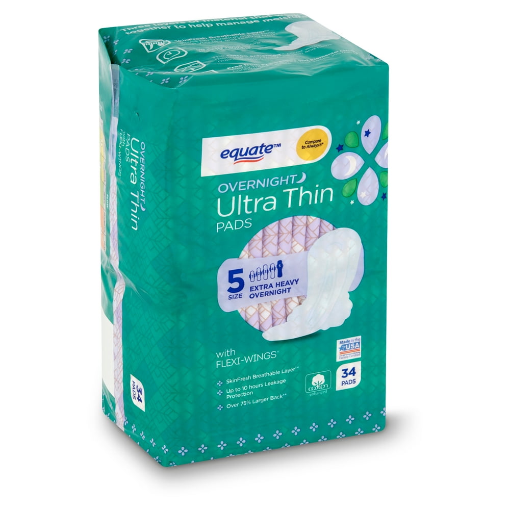 Equate Ultra Thin Extra Heavy Overnight Pads with FlexiWings, Size 5