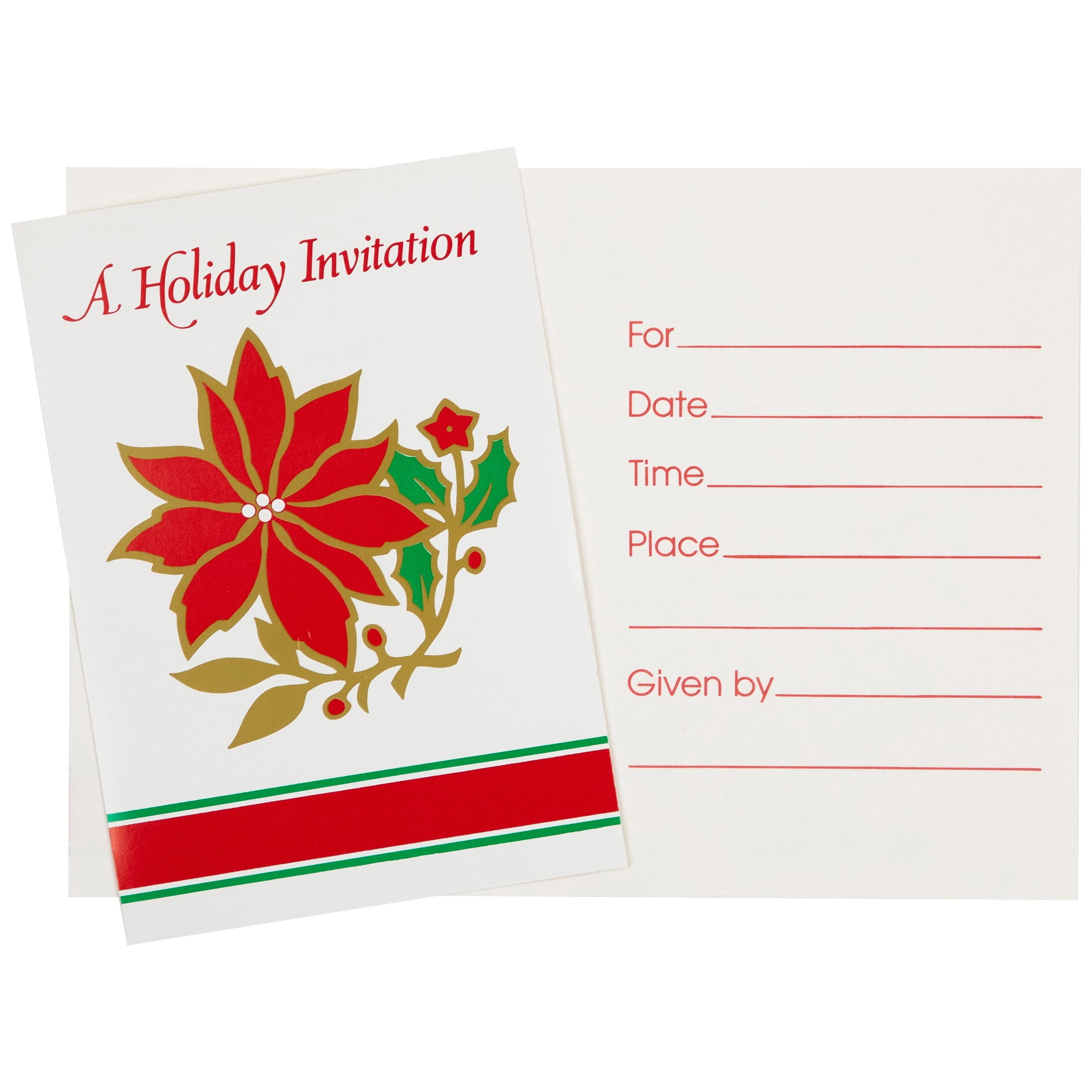 Poinsettia Christmas Invitations with Envelopes - Set of 40