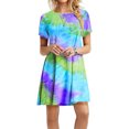 thumbnail image 1 of Nouvelle Robe Dégradée Teinture sur Nœuds pour Femmes, Col Rond, Manches Courtes, Robe Midi, Décontractée, Simple, T-Shirt Ample, 1 of 6
