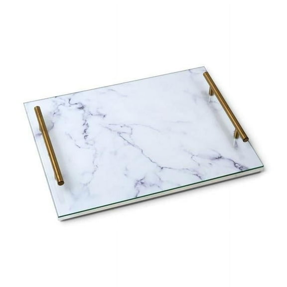 Nua 60464 12 x 16 in. Acrylic Marble & Glass Tray with Gold Handles