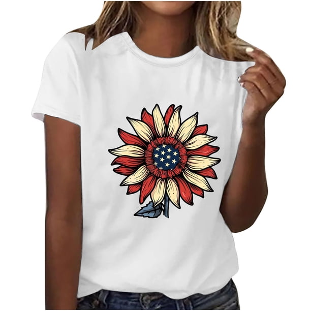 Camisetas de Manga Corta para Mujeres de Longitud Regular de Poliéster Sólido, Camiseta de Fiesta de Mayo Y Blusa Del Festival para la Primavera Y el Verano