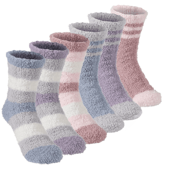 AOWOO 6 Pairs Fuzzy Socks Womens Cozy Fluffy Socks for Women Soft Winter Warm Socks for Home Christmas, Microfiber Soft Home Sleeping Socks with Gift Box