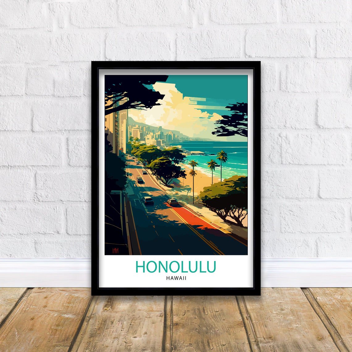 Honolulu Hawaii Travel Poster, Coastal Illustration Art Print, Poster Only