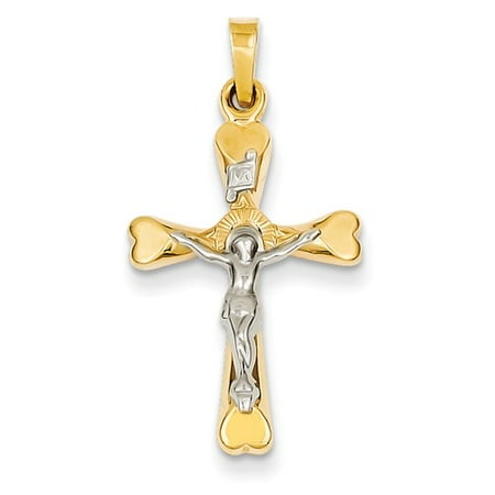 14k Two Tone Gold INRI Hollow Latin Crucifix Pendant