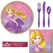 Enchanting Rapunzel Birthday Celebration Kit with Plates, Napkins, Utensils, and Decorative Ribbon for a Magical Party Experience