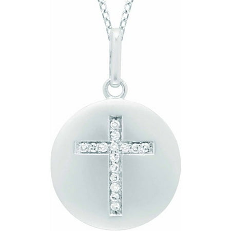 Diamond Accent Sterling Silver Round Cross Disc Pendant