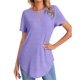 thumbnail image 1 of Camiseta de verano elegante informal de color liso con botones en la parte posterior de manga corta con dobladillo curvado para mujer, 1 of 6