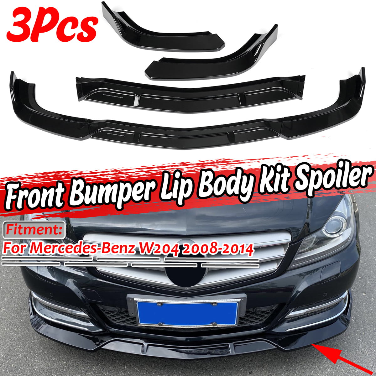 Front Bumper Lip Spoiler Splitter Molding Trim Black For Benz W204 Sport 2011-14