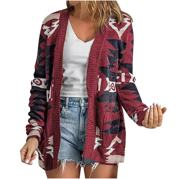 Moda mujer manga larga cárdigan estampado otoño Casual abrigo blusa Top Pompotops qwe21206