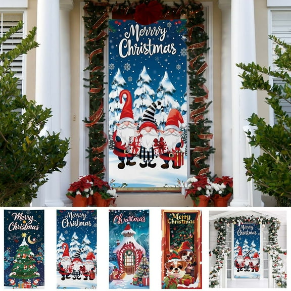Merry Christmas Door Cover 6.7x3 Ft Exquisite Printed Door Curtains Decorations Background Door Covers Hanging Fabric Winter Holiday Decor