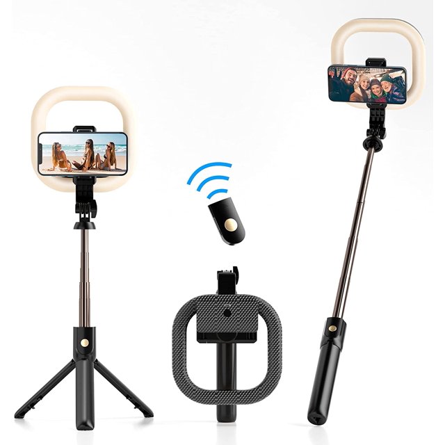 IBAOLE Selfie Stick with Ring Light & Wireless Remote, Fill Light Tripod for Live Stream/Makeup, Extendable 43 Inch 360° Rotation Phone Holder, Compatible With iPhone/Samsung Android phone (Black)