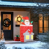 7FT Christmas Inflatable Santa in Chimney Up and Down, Blow Up Decoration with Built-in LED Lights