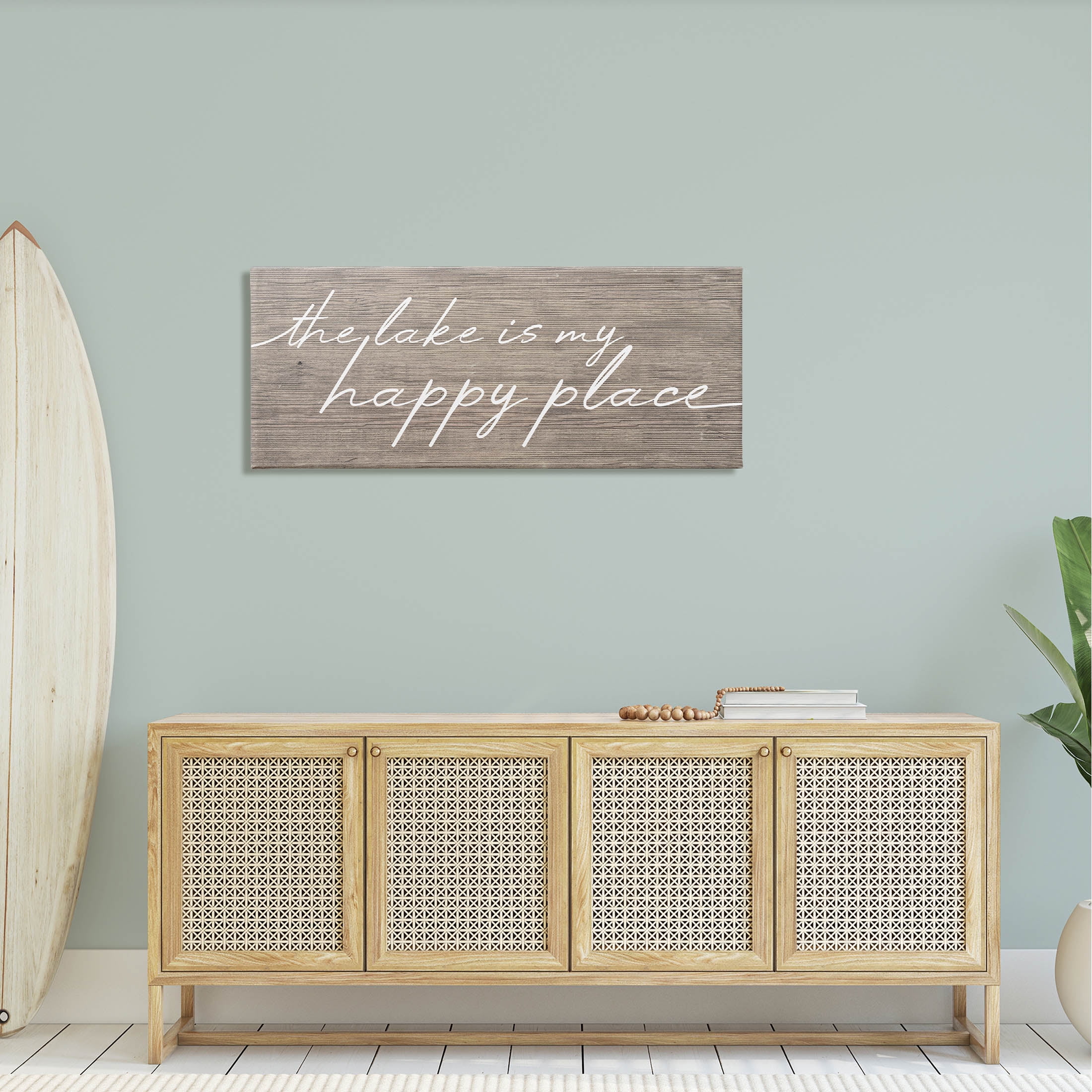 Lake Is Happy Place Phrase Inspirational Graphic Art Gallery Wrapped Canvas Print Wall Art