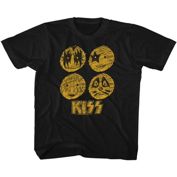 Kiss Sketchy Faces Black Youth T-Shirt