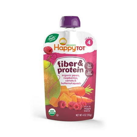Veggie Stock - (4 pack) Happy Tots® Organic Fiber & Protein Organic Pears, Raspberries, Butternut Squash & Carrots Fruit & Veggie Blend 4 oz. Pouch