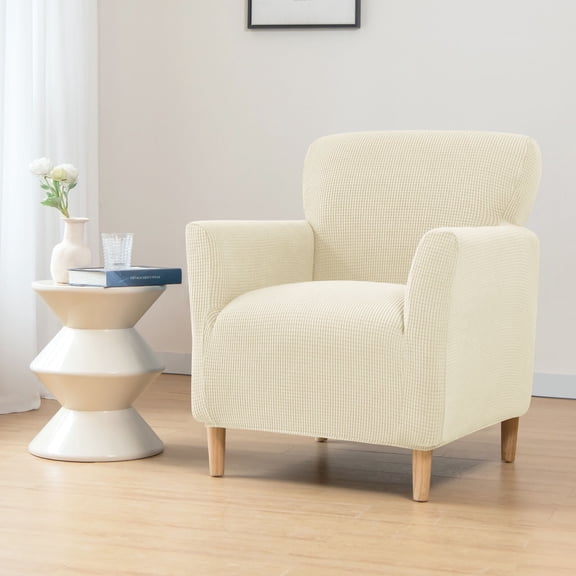 SHANNA Banquet Armchair Slipcovers, Knitted Jacquard Chair Covers with Arms for Living Room, NonSlip Dog Pet Friendly Furniture Protector, Beige