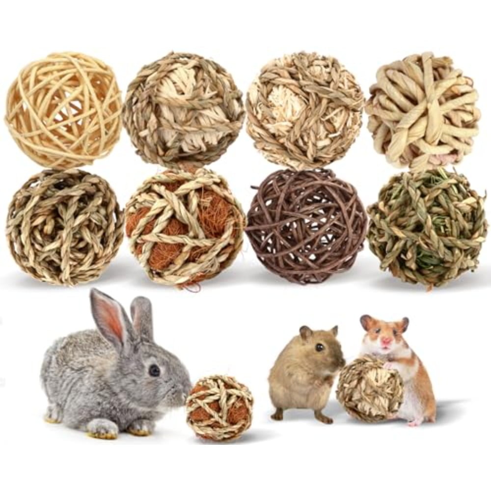 Bunny Rabbit Chew Grass Balls, Rolling Chew Toys for Small Animals 8 Pcs