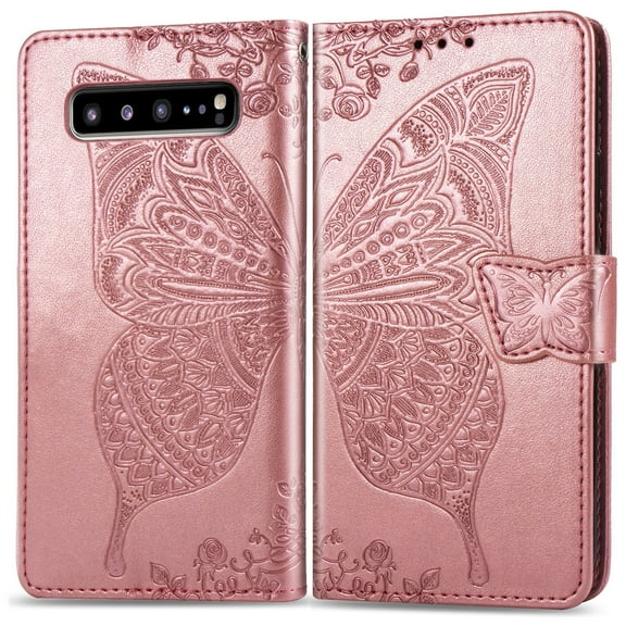 Galaxy S10 Plus Case, Galaxy S10 Plus Wallet Folio Case Magnetic Closure RFID Blocking Card Slots Kickstand Shockproof Case for Samsung Galaxy S10 Plus, Rosegold