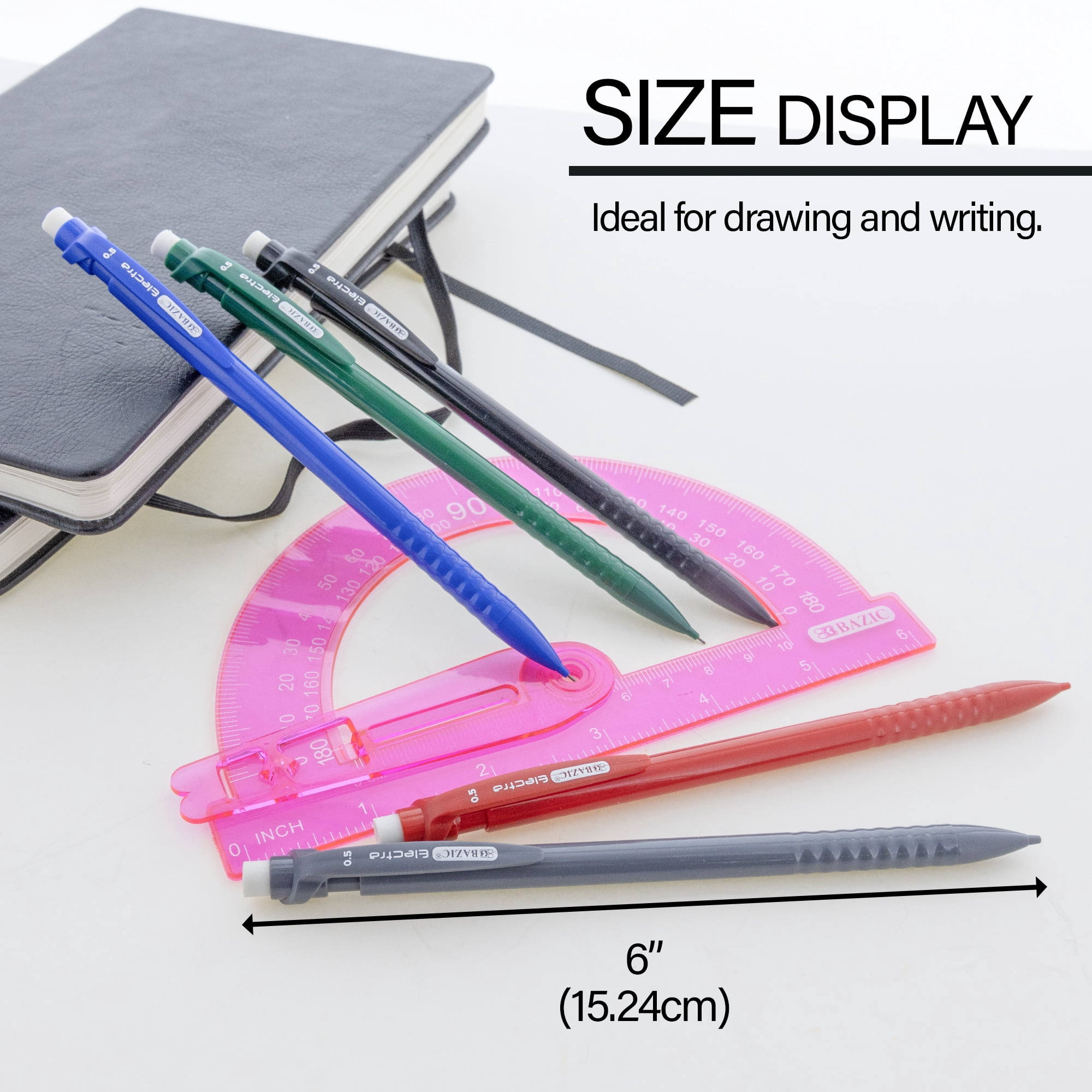 BAZIC Mechanical Pencil Electra Core 0.5mm, Latex Free Eraser (5/Pack), 24-Packs