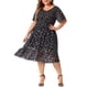 thumbnail image 1 of Ropa de mujer de tallas grandes GRACE & GRANDEUR, vestidos midi de flores elegantes con fruncido, 2X, negro y rosa, 1 of 6
