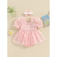thumbnail image 4 of Bagilaanoe Newborn Baby Girl Summer Rompers Dress Sequins Short Sleeve Bodysuits + Headband 3M 6M 12M 18M Infant Patchwork A-line Dresses, 4 of 9