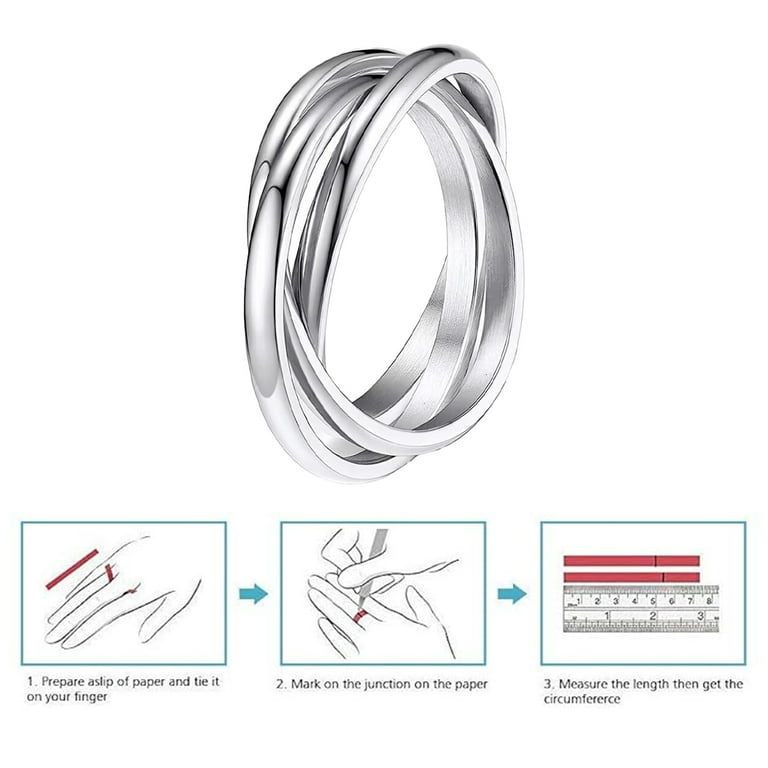 Three Band Rolling Ring Trinity Interlocking Sterling Silver Russian Wedding Band 2mm, Size 8 Three Band Rolling Ring Trinity Interlocking Sterling Silver Russian Wedding Band 2mm, Size 8