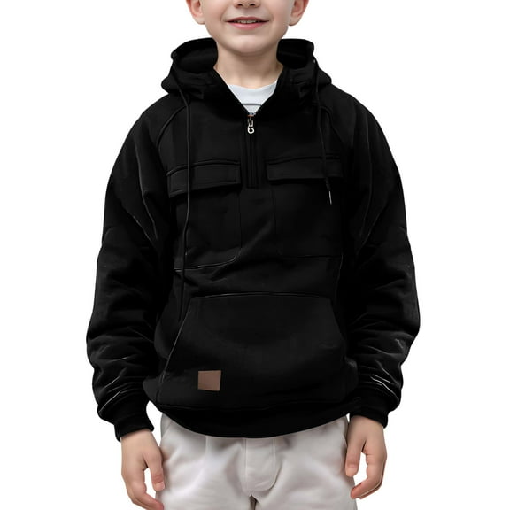 TFEOQRY Children Boys Half Zip Hooded Sweatshirt Long Sleeve Pullover Tops Sweatshirts with Pockets