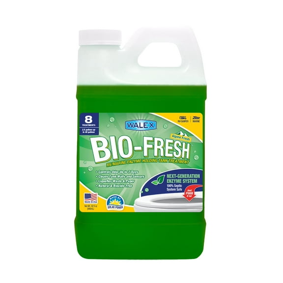 Walex Bio-Fresh Liquid Enzyme & Beneficial Bacteria Holding Tank Deodorizer for RV, Camper & Marine Tanks -  Liquifies Waste & Toilet Paper, Septic Tank Safe, Biocide-Free, Alpine Fresh, 32oz