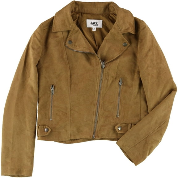 Jack Womens Faux-Suede Moto Motorcycle Jacket, Brown, Small