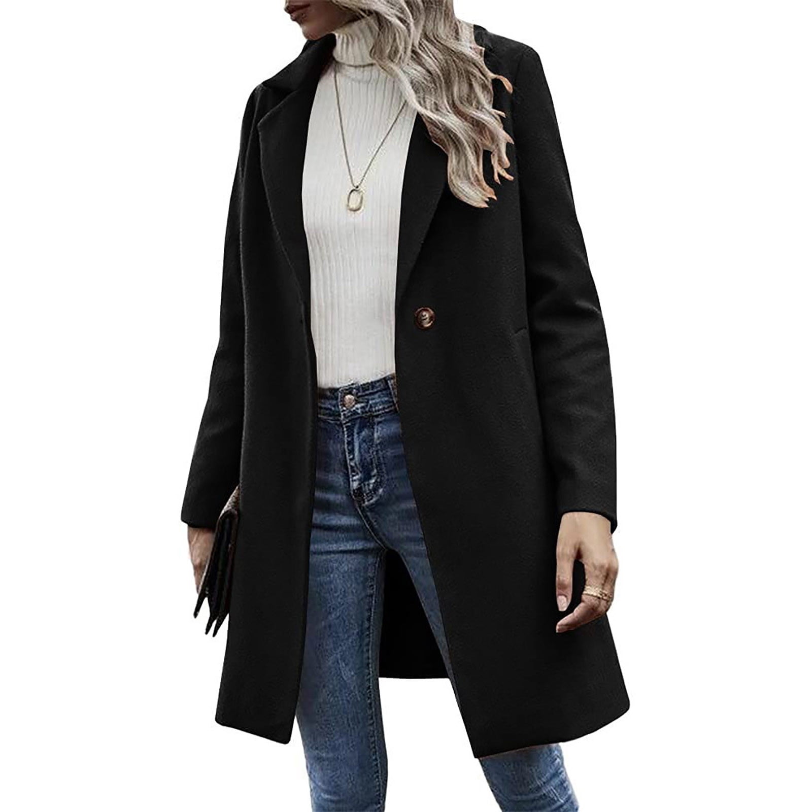 Hfyihgf Wool Trench Coats for Women Winter Fall Notch Collar