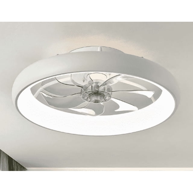 20" Ceiling Fans with Lights and Remote, Modern Flush Mount Low Profile Ceiling Fan with Stepless Dimmable LED, 6 Speed Reversible Motor for Bedroom Living Room Indoor, White