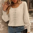 thumbnail image 4 of Babysbule Womens Tops Long Sleeve Fashion Women Solid Color Casual Round Neck Lace Stitching Long Sleeve Shirts Blouses Tops, 4 of 7