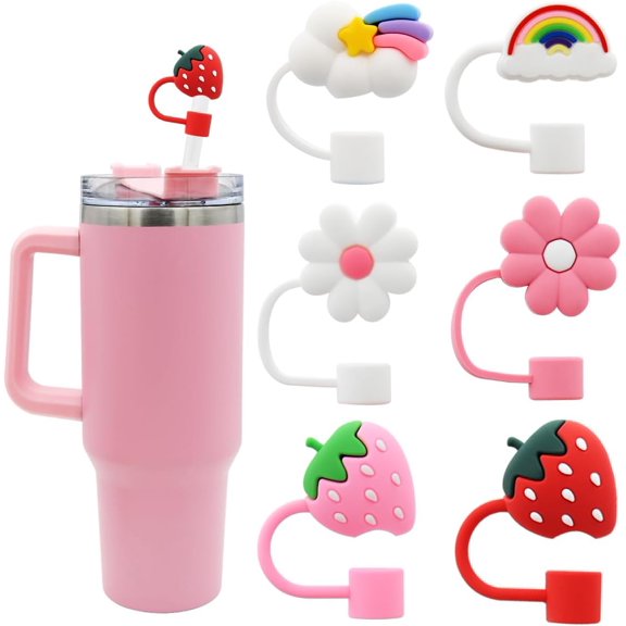 6PCS Flower Straw Cover Cap for Cup Silicone Straw Topper Compatible with 30 and 40 Oz Tumbler with Handle, Straw Tip Covers 10 mm 0.4 in for Straw Tip Covers