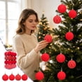 thumbnail image 4 of Christmas Tree Ornaments Set 24 Piece Flocked Velvet Holiday Hanging Ball Decorations Red 2.36 Inch, 4 of 9
