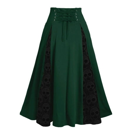 

asdoklhq Maternity Dress Women Plus Size Lace Patchwork High Waist Midi Skirt Gothic Pleated Skirt