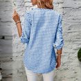 thumbnail image 6 of Vivianyo HD Women's V Henley Gingham Plaid Blouse, Adjustable Roll Tab Three Quarter Sleeve Shirt for Women, Spring Summer Casual Tunic for Grocery Runs and Neighborhood Walks, Sizes S-2XL, 6 of 7