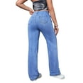 thumbnail image 2 of Women's High Waist Light Blue 90s Straight Leg Jeans - Vintage Wide Leg Denim Pants with Side Ring Detail, Classic Comfort Fit, 2 of 6