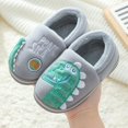 thumbnail image 5 of Otqutp Baby Home Slippers Dinosaur Indoor Shoes Girls Boys Slippers Warm Dinosaur House Cute Cozy Plush Winter Cotton House Slip Shoes(Gray,10-10.5 Years), 5 of 6