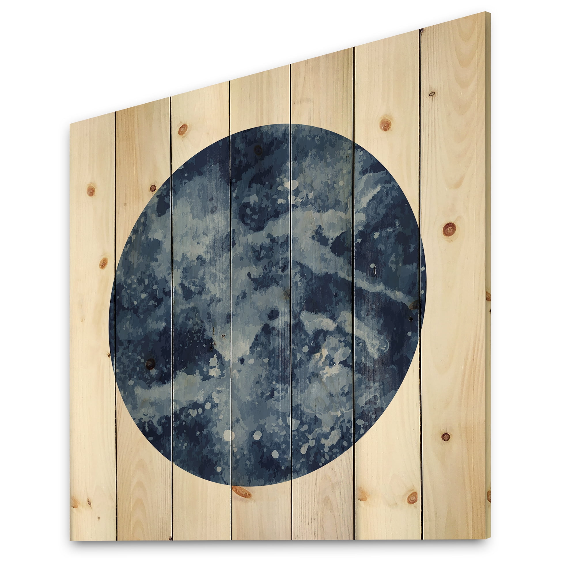 Designart 'Blue Space Galaxy Circle' Modern Print on Natural Pine Wood