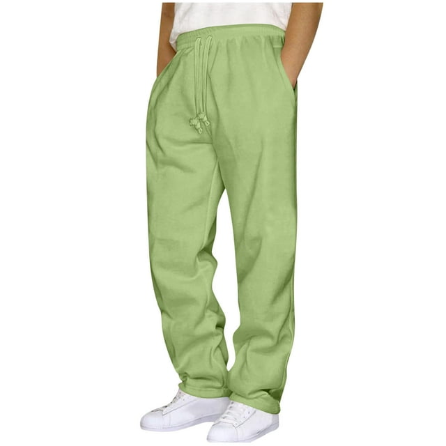 fheaev Fleece Sweatpants for Men Open Bottom Workout Pants with Pockets Adjustable Drawstring Waistband Athletic Running Pants Heavyweight Straight Leg Joggers Loose Fit Casual Workout Pants